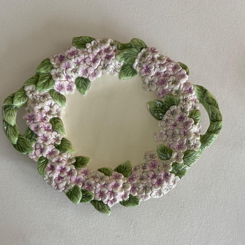 Vintage Italian Majolica Hydrangea Platter Tray